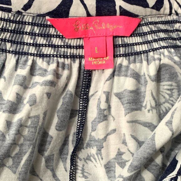 Lilly Pulitzer Flocking to Paradise Norris Dress Navy Blue Bell Sleeves Large - Picture 4 of 4